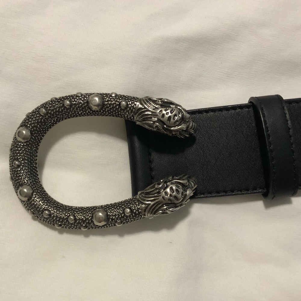 Leather Gucci Belt with Tiger Head Buckle